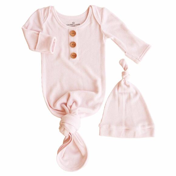 NWT Toby Baby 3 Pc Knot Gown Headband Booties Pink Ribbed Newborn/0-3M - Picture 5 of 5